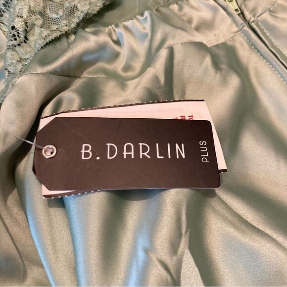 B. Darlin Silk Dress 15W Sage Spaghetti Strap Lace V-Neck Prom Dress - Picture 7 of 14